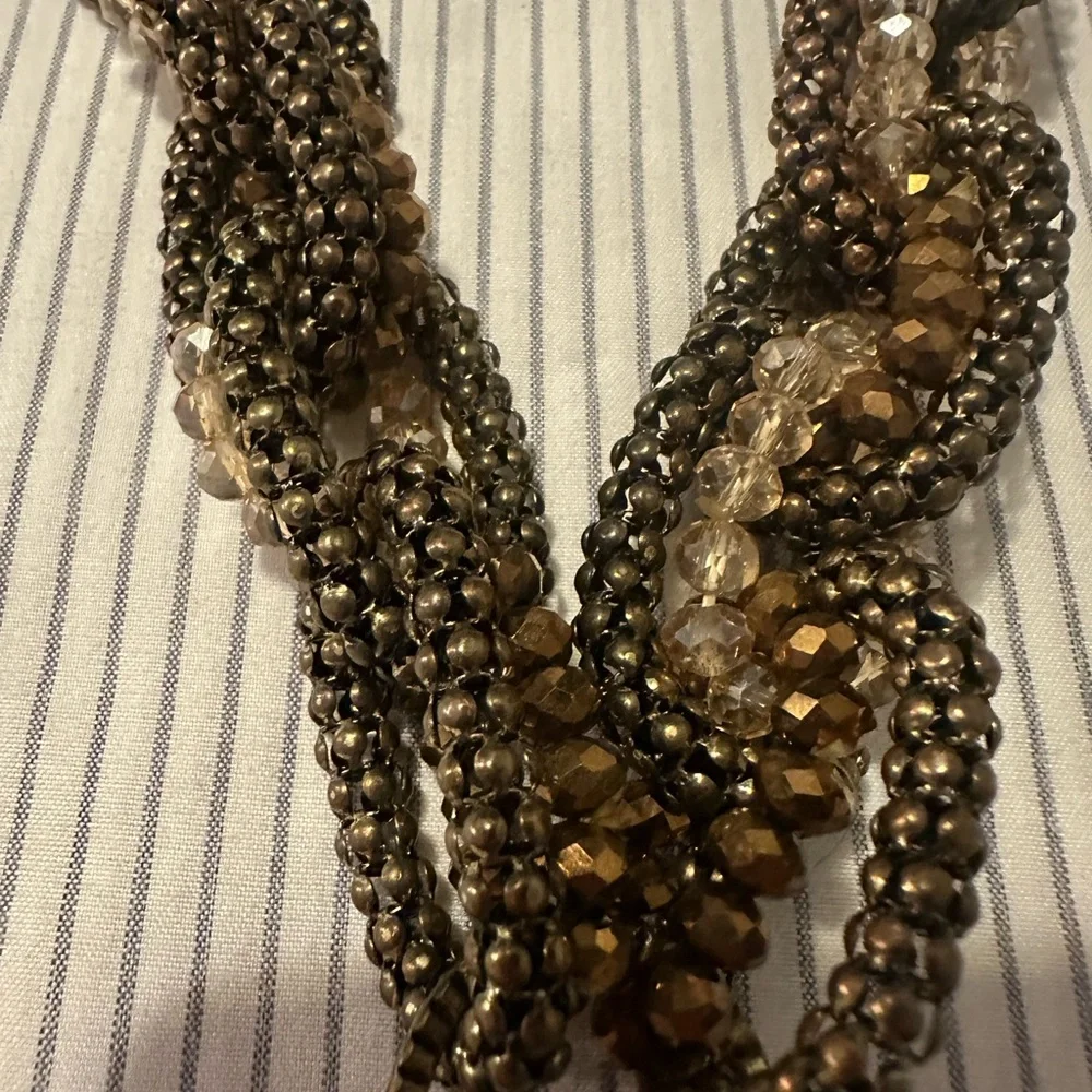 Chico’s Multi Strand Bead Rhinestone Oval Faceted Smoky Topaz Pendant Necklace - Picture 5 of 10